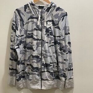 Nike Womens Grey Camo Full Zip Hoodie Sportswear Plus Size 3X CJ3750-077